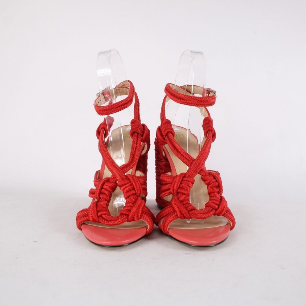 Cabi Heels Tip Toe Sz 7 M Hibiscus Red Knotted Rope Detail Polyester 4" Heels - Picture 5 of 15
